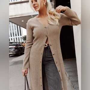 LORD + TAYLOR Merino Wool Ribbed Long Button Cardigan, pockets, Size Small